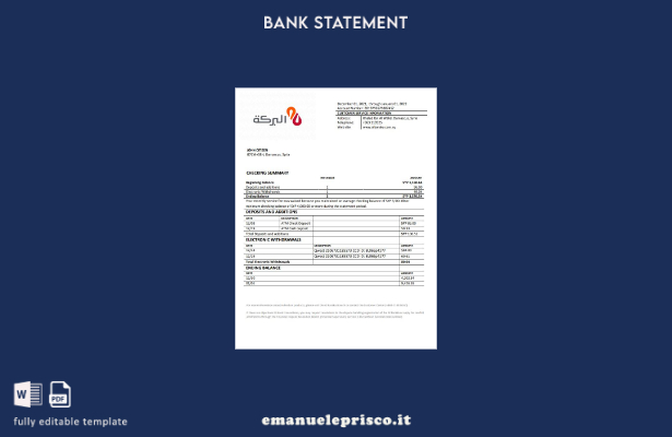 modello word di estratto conto bancario Siria Al Baraka in stile verificato